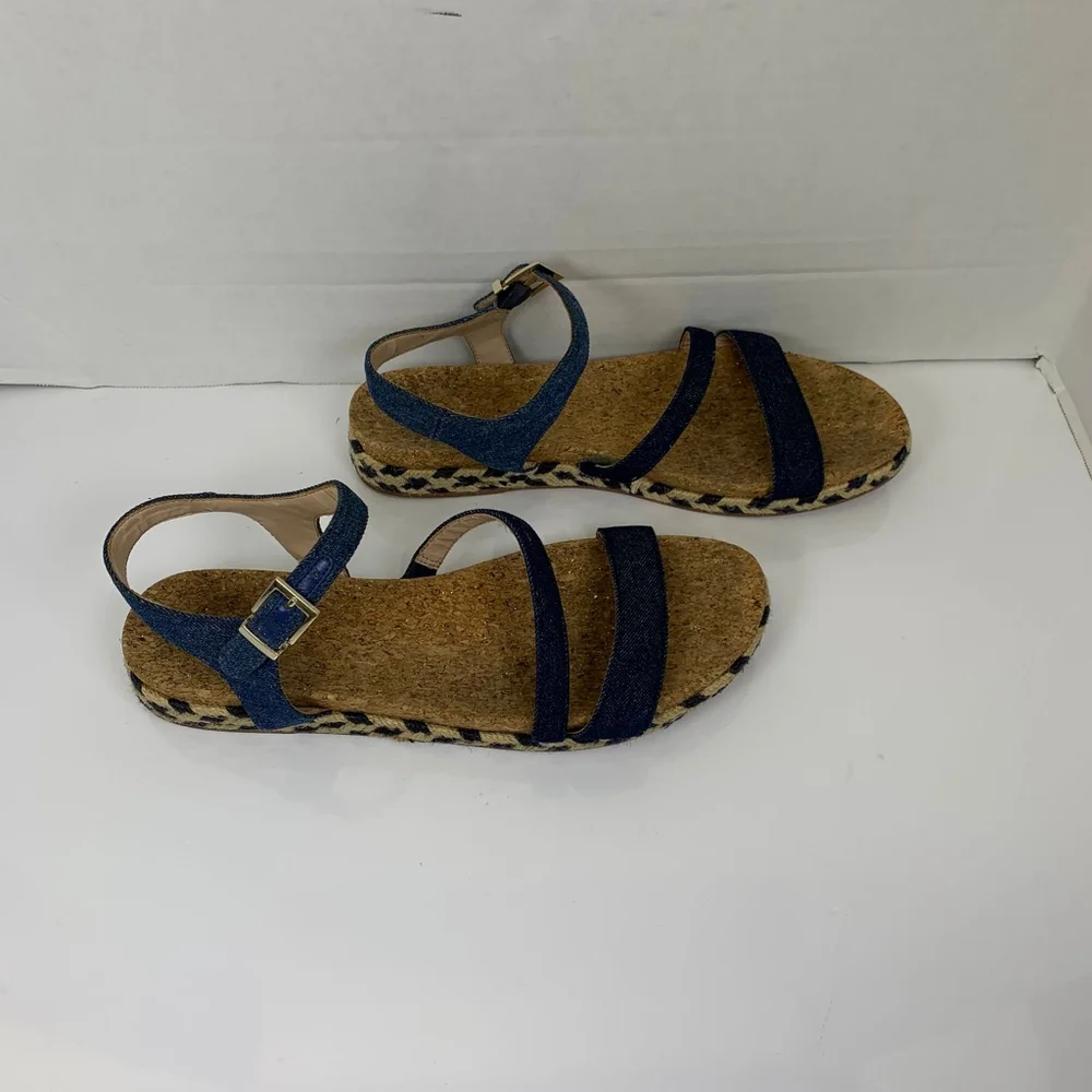 Amelia Grace Women Blue Denim Flat Open Toe Strappy Sandals Size 11 - Picture 7 of 10